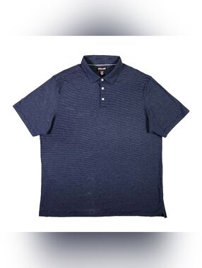 Kirkland Signature Mens XXL Polo Shirt Blue Stripe Cotton Silk Comfort Stretch